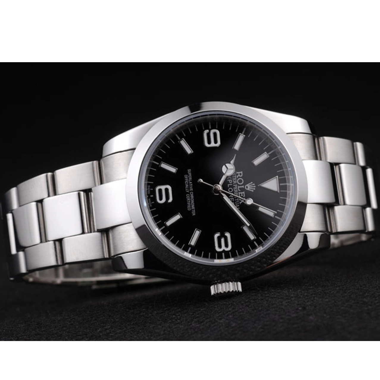 Aaa fake watches Explorer 98087 Black Dial Rolex Polished Steel Stainless 0715